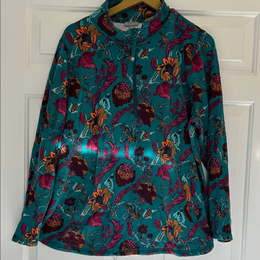 Talbots Floral Teal and Burgundy Sweater
